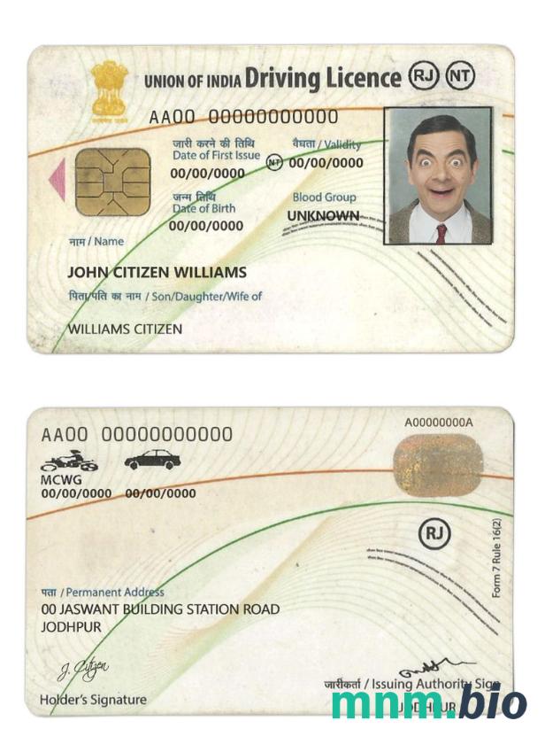 Szablon prawa jazdy w Indiach w formacie PSD, ze wszystkimi czcionkami